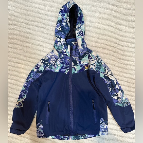 Jingle Bongala lightweight breathable raincoat, blue/pattern unisex size 8, EUC - Picture 1 of 14
